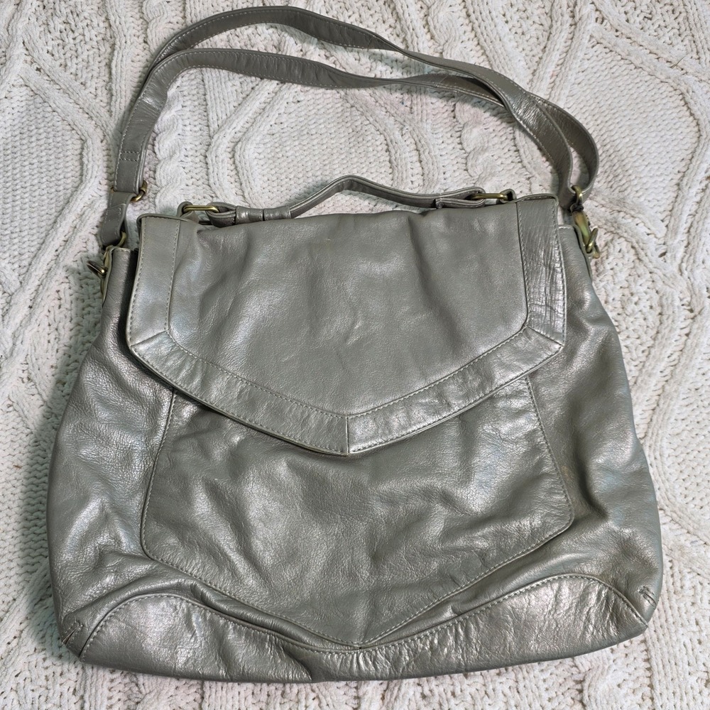 Latico Leather Messenger Shoulder Purse Bag Gray Envelope Flap Excellent